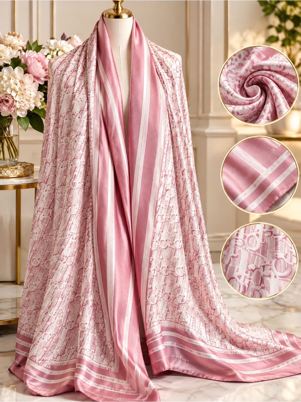 Source Unknown Pink Satin-Trim scarf
